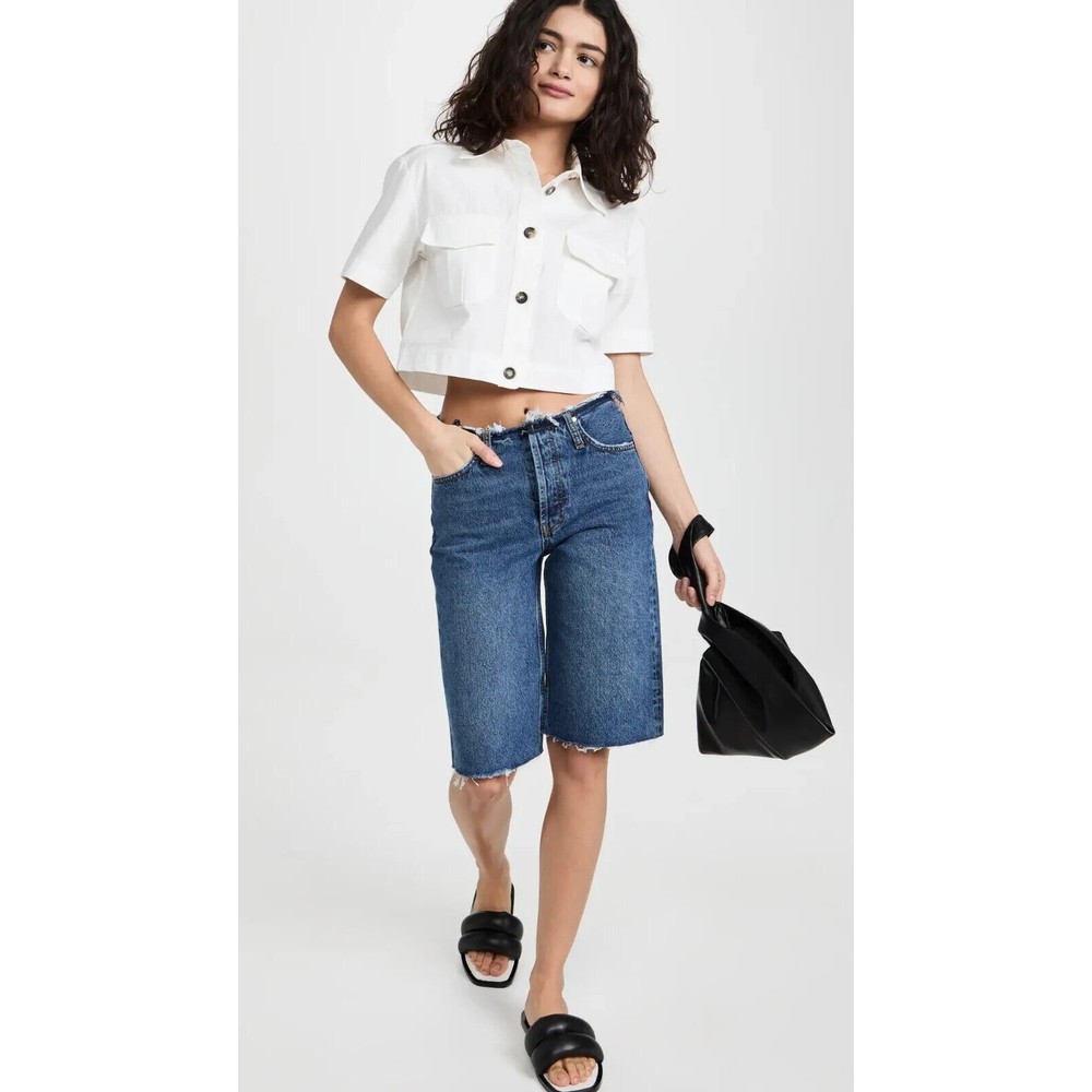 Anine Bing Gavin 1999 Denim Jean Shorts 29 Blue Cutoff 90s Long Bermuda Wide Leg - Picture 1 of 10
